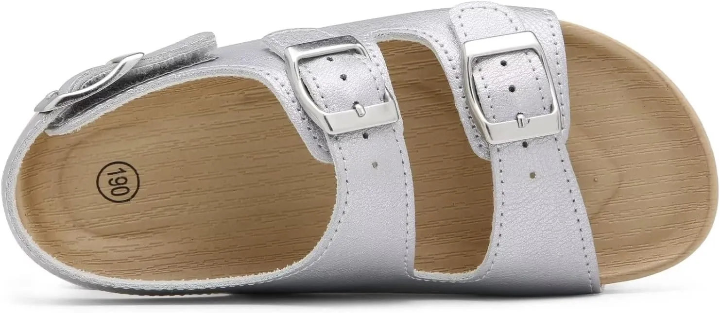 Girls Boys Sandal Adjustable Double Buckle Casual Flat Open Toe Lightweight Summer Shoes Hook Loop Sandal for Toddler Little Big Kid