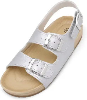 Girls Boys Sandal Adjustable Double Buckle Casual Flat Open Toe Lightweight Summer Shoes Hook Loop Sandal for Toddler Little Big Kid