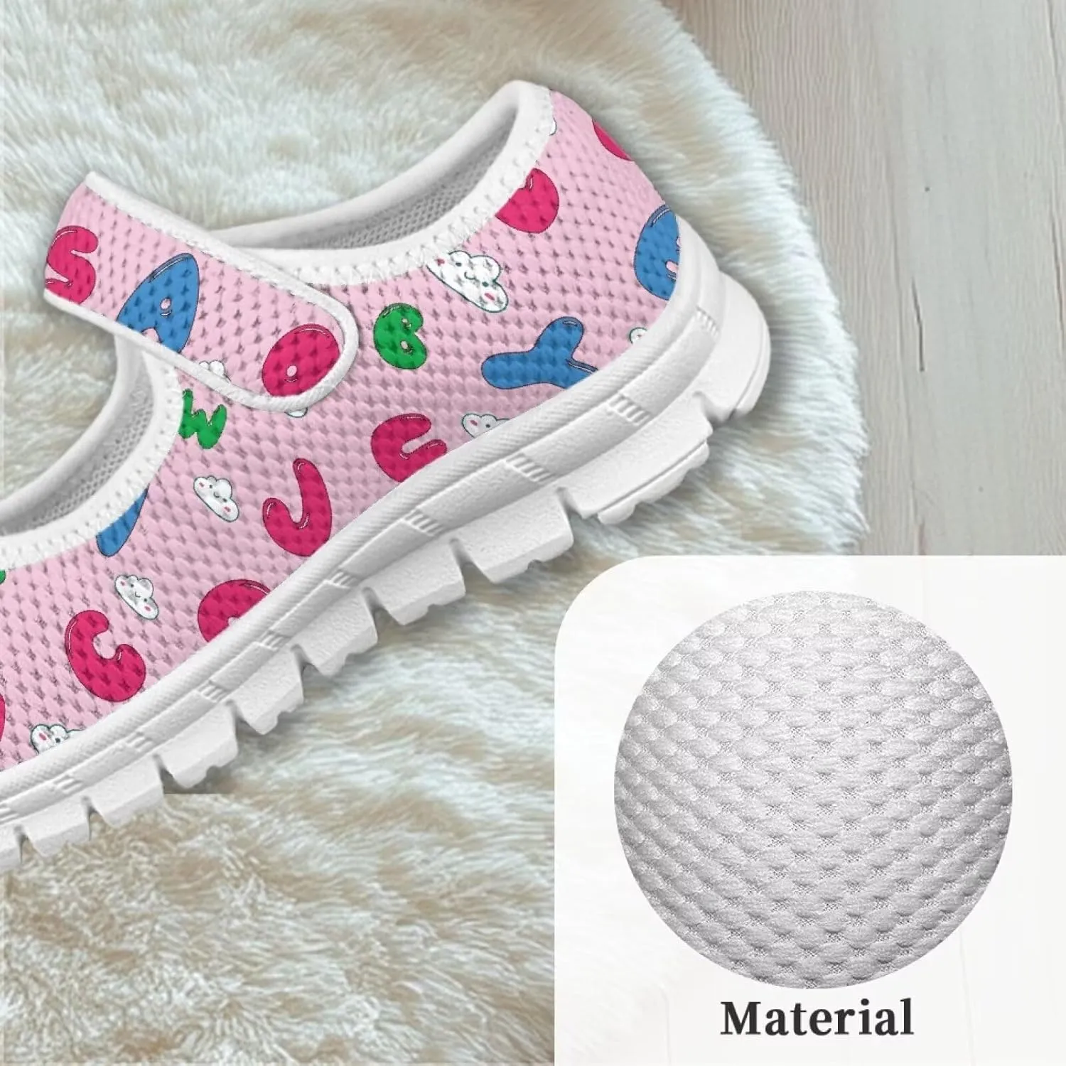 Girls Casual Shoes with Strap,Printed Sneaker for Toddlers Kids,Comfort Anti-Slip Walking Shoes for Indoor Outdoor