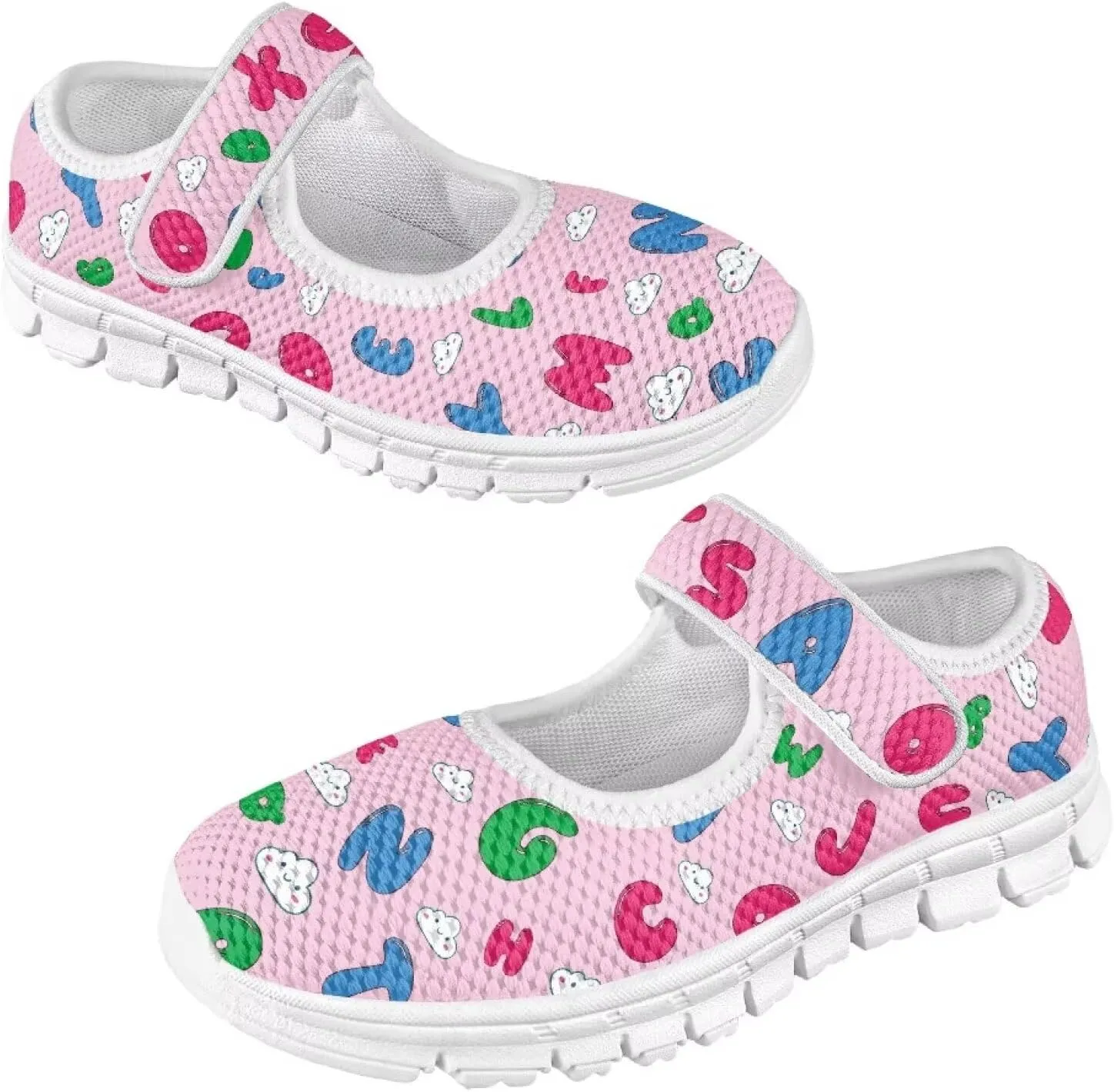 Girls Casual Shoes with Strap,Printed Sneaker for Toddlers Kids,Comfort Anti-Slip Walking Shoes for Indoor Outdoor