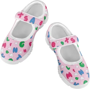 Girls Casual Shoes with Strap,Printed Sneaker for Toddlers Kids,Comfort Anti-Slip Walking Shoes for Indoor Outdoor