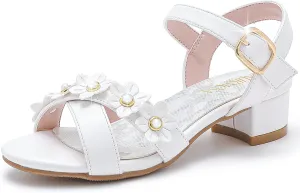 Girls Sandals Kids Heels Open Toe Ankle Strap Dress Shoes Flower Wedding Party for Toddler Little Big Kid