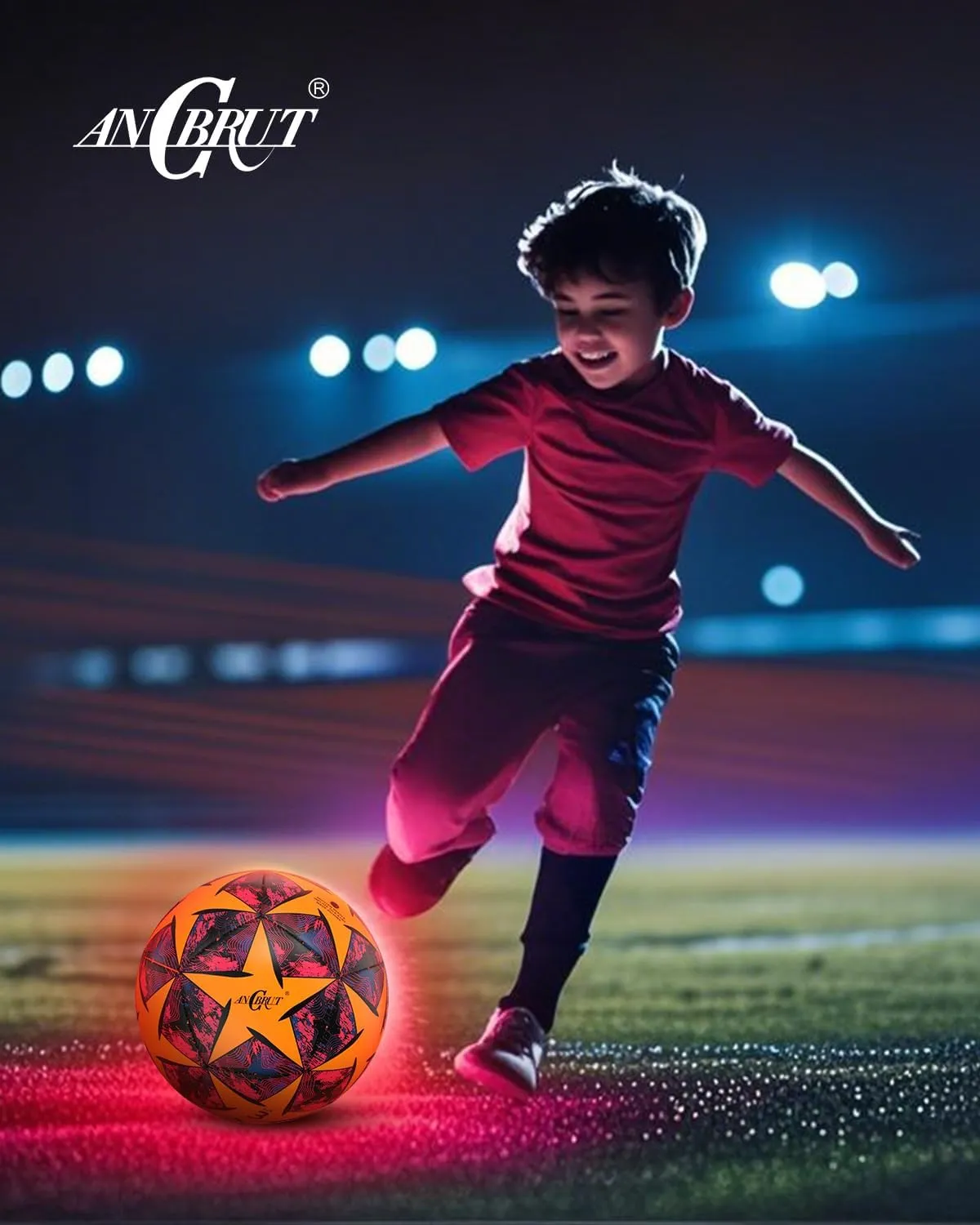 Glow in The Dark Soccer Ball, Light Up Indoor&Outdoor, Gifts for 3-15 Kids/Teens, Red LED Lights, Pre-Installed Batteries, Includes Pump-Size 3/4/ 5