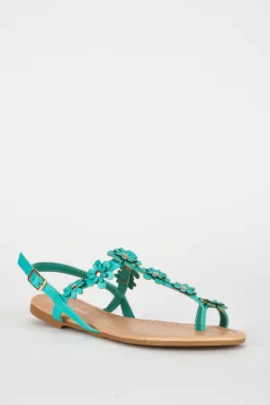 Green Flower Detail Toe Post Sandal