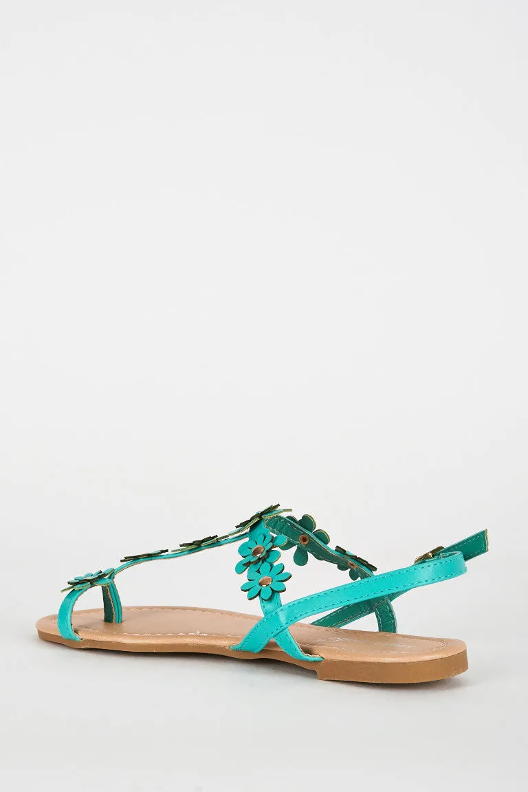 Green Flower Detail Toe Post Sandal