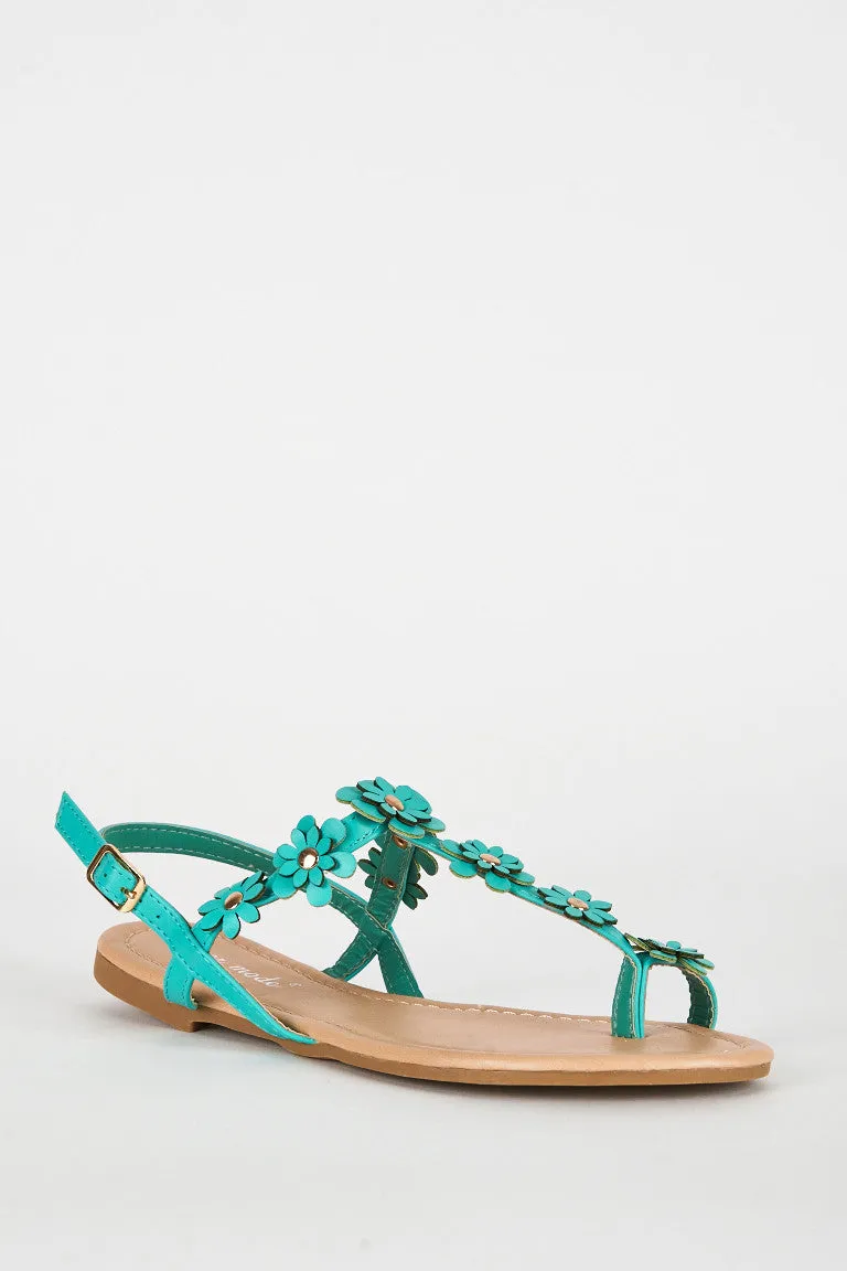 Green Flower Detail Toe Post Sandal