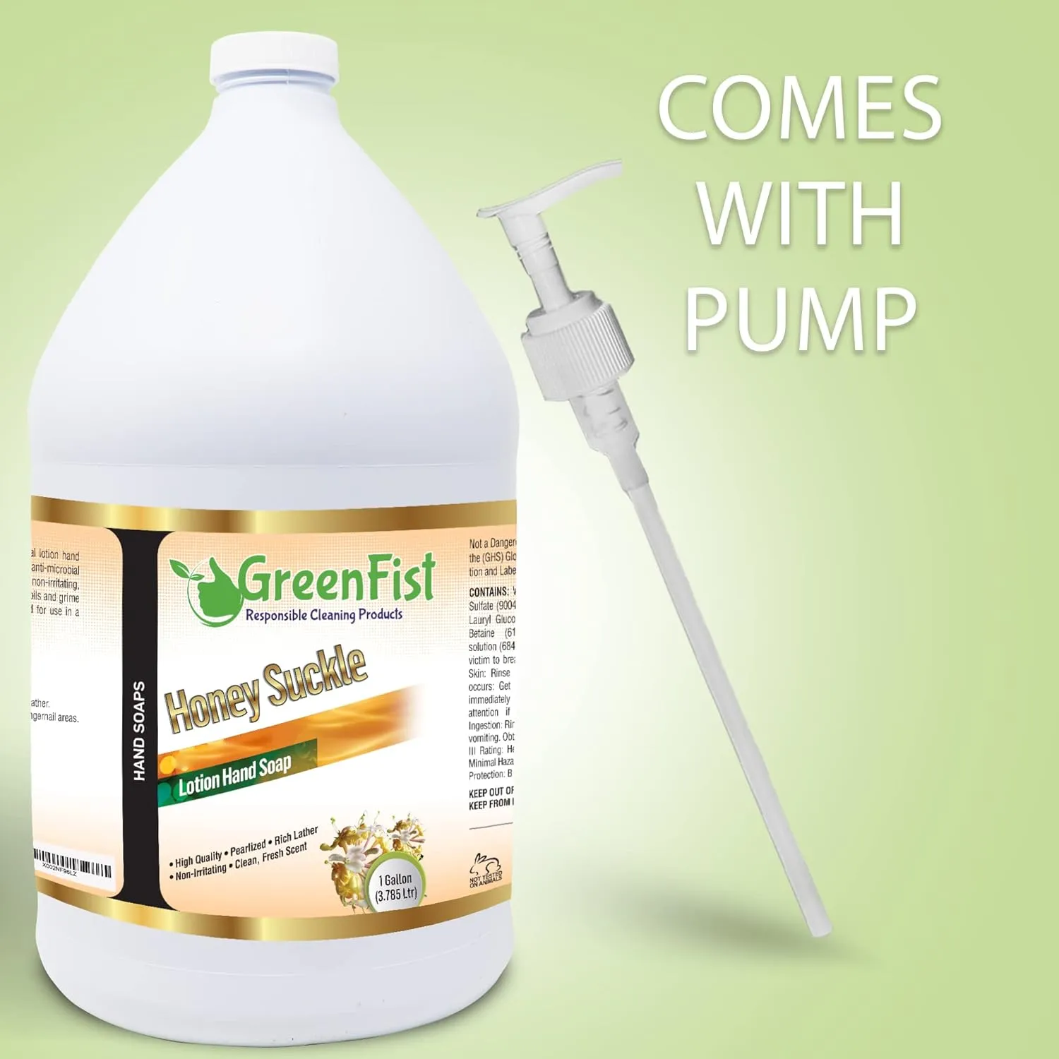 GreenFist Lotionized Hand Soap [ Liquid Gel Refill ] Made in USA, 128 Ounce (1 Gallon) (Honey Suckle w/Pump)