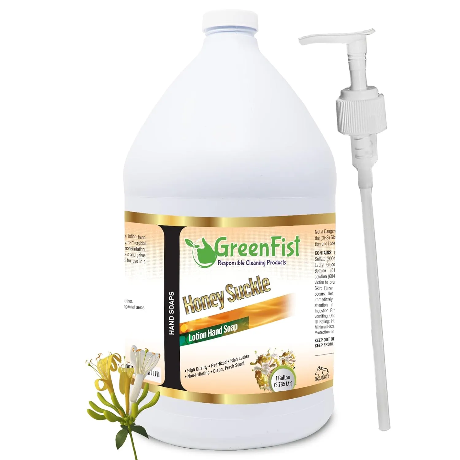 GreenFist Lotionized Hand Soap [ Liquid Gel Refill ] Made in USA, 128 Ounce (1 Gallon) (Honey Suckle w/Pump)
