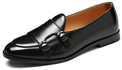 Handmade Black Leather Double Monk Penny Loafer Shoes