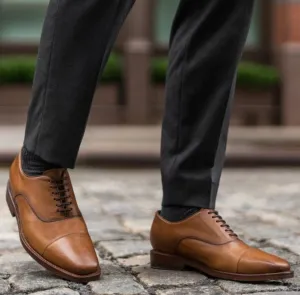 Handmade Tan brogue oxford shoes, Men brown dress shoes, Shoes for men