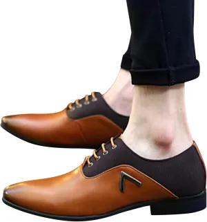 Hbeylia Men's Oxford Classic Dress Shoes Business Formal Slip Lace up 4 Eyelets Shoes British Style Lightweight Leather Tuxedo Pointed Toe Comfort Prince Business Wedding Office Wingtip Dress Shoes