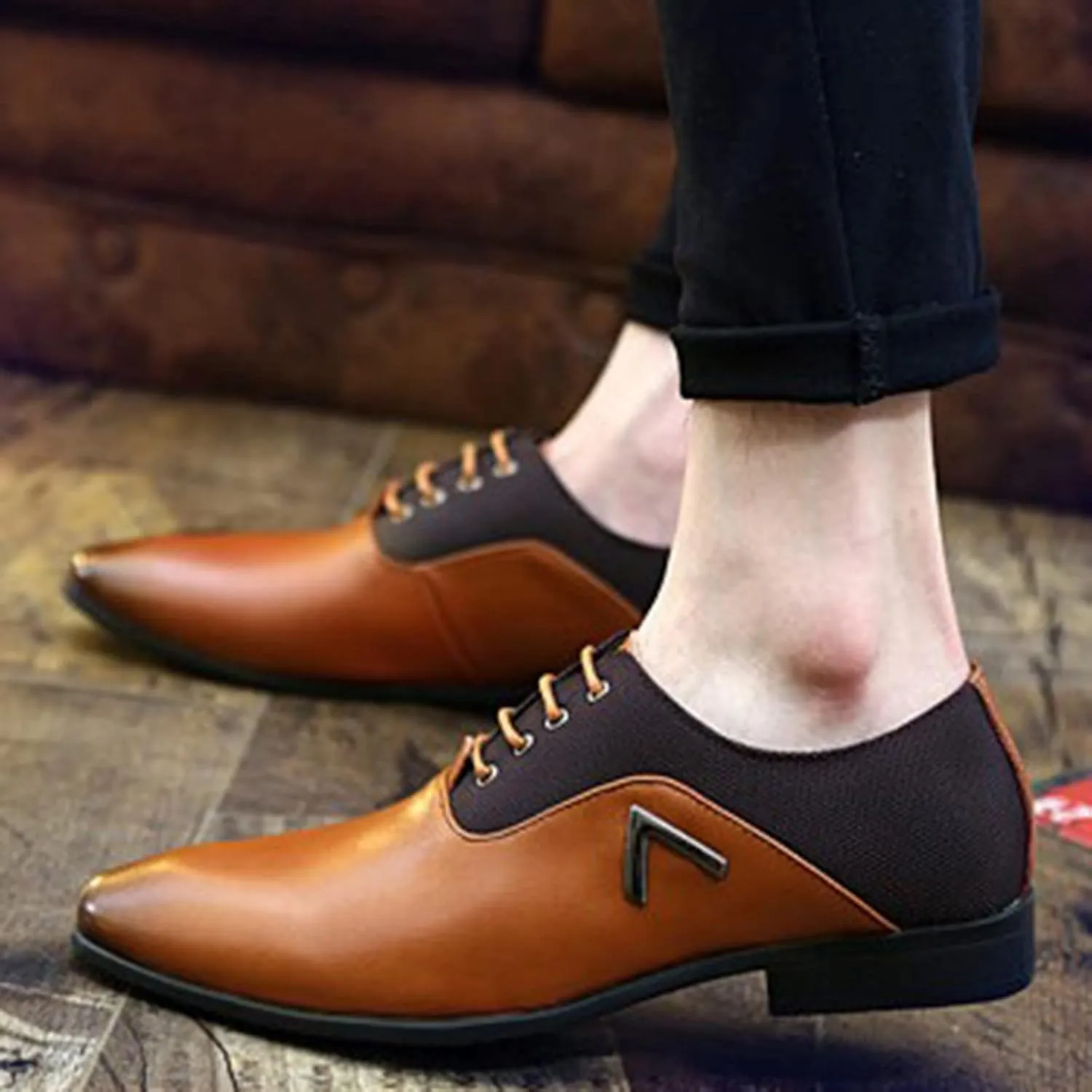Hbeylia Men's Oxford Classic Dress Shoes Business Formal Slip Lace up 4 Eyelets Shoes British Style Lightweight Leather Tuxedo Pointed Toe Comfort Prince Business Wedding Office Wingtip Dress Shoes