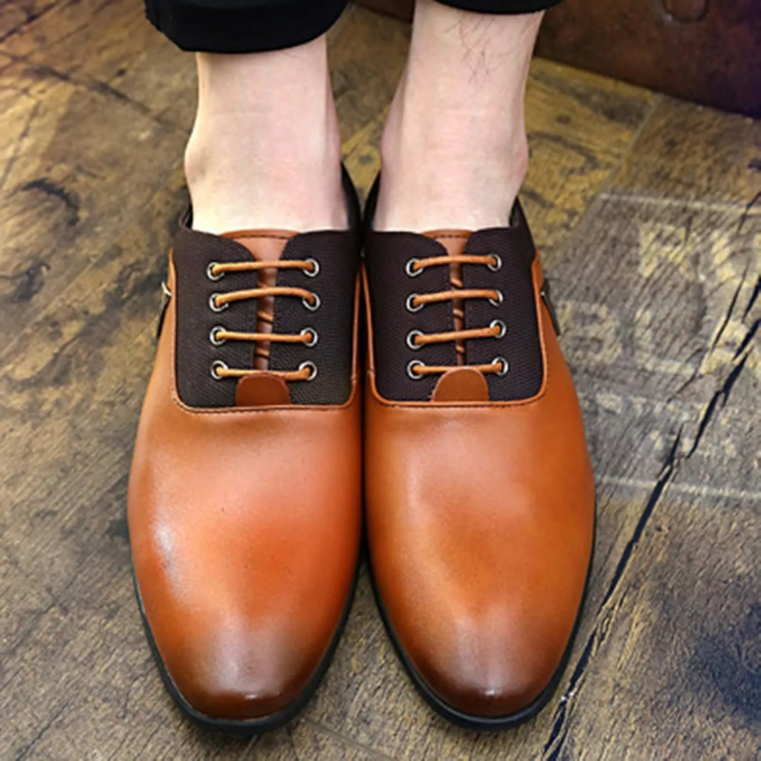 Hbeylia Men's Oxford Classic Dress Shoes Business Formal Slip Lace up 4 Eyelets Shoes British Style Lightweight Leather Tuxedo Pointed Toe Comfort Prince Business Wedding Office Wingtip Dress Shoes