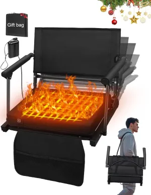 Heated Stadium Seats for Bleachers with Battey, 3 Levels of Heat Bleacher Seats with Back & Cushion, Foldable Heated Stadium Chairs with Armrests, Bleacher Warmer Chair for Camping Game Sport
