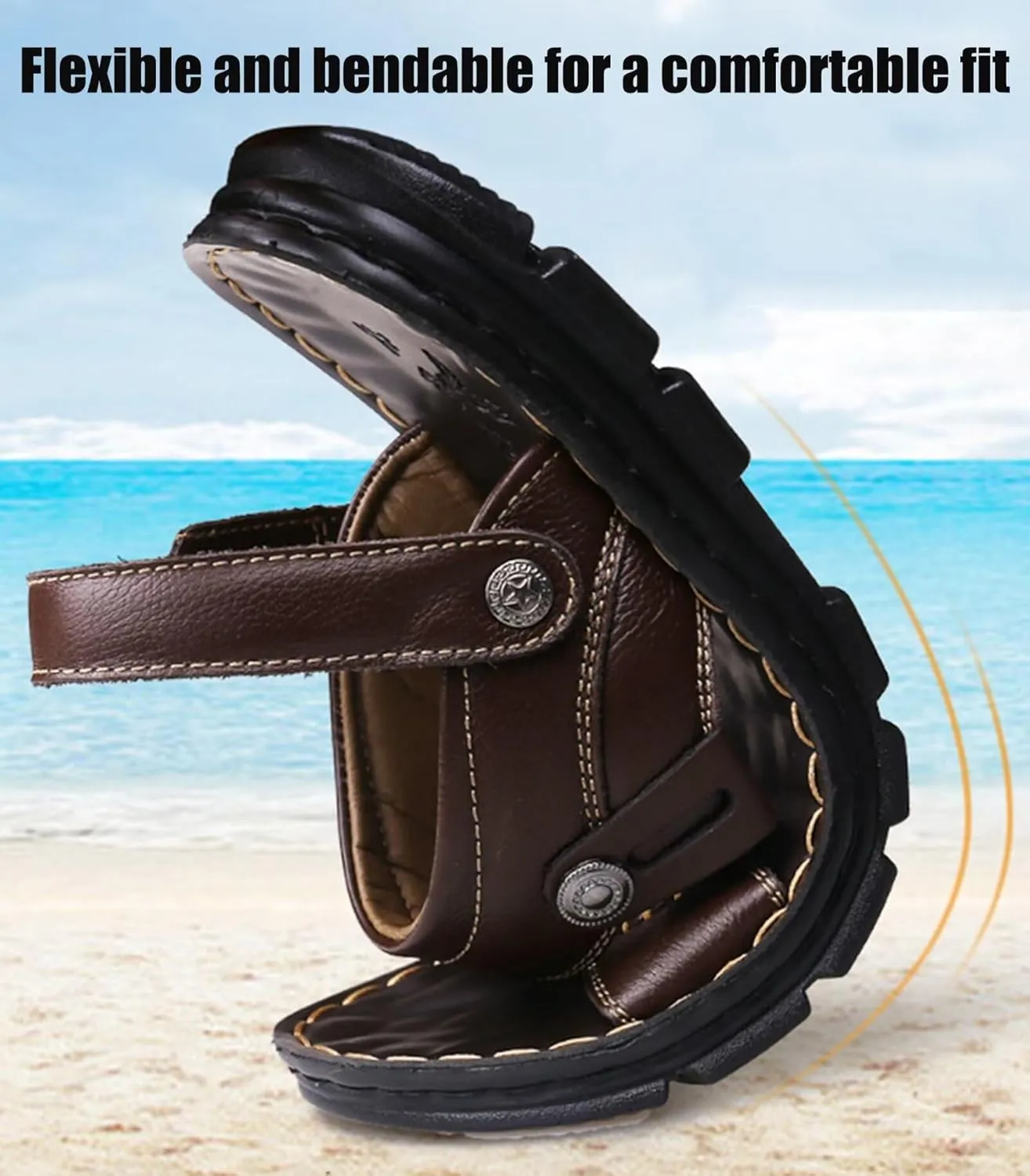 HNVAVQ Men'S Sandals Outdoor Leather Beach Shoes Fisherman Slippers