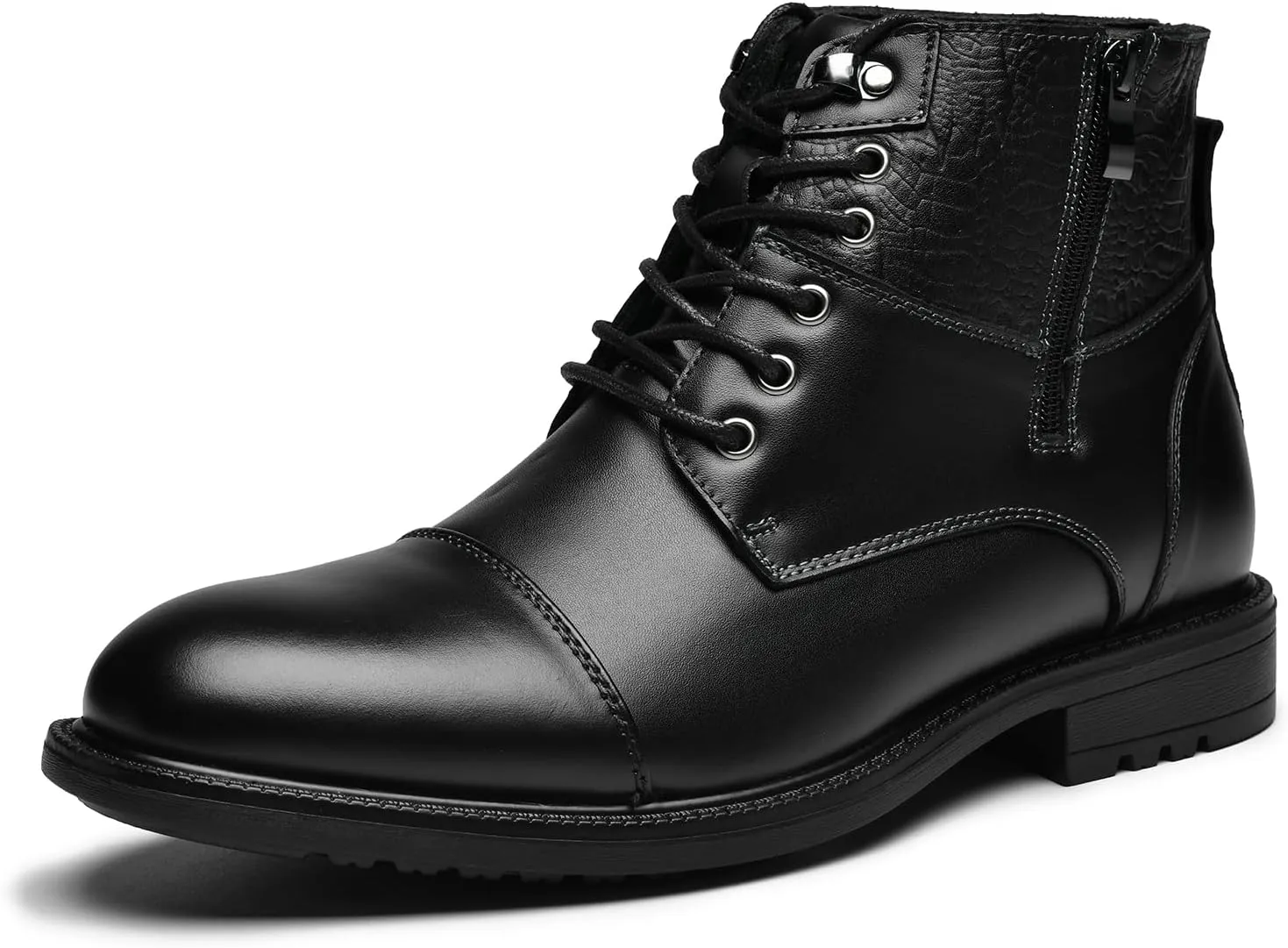 Holy dove Mens Oxford Leather Dress Boots Chukka Boots Cap Toe Side Zip Casual and Comfort Fashion Mid Top Dress Boot Chukka Ankle Boots for Men
