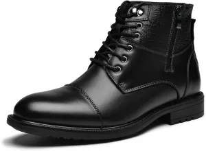 Holy dove Mens Oxford Leather Dress Boots Chukka Boots Cap Toe Side Zip Casual and Comfort Fashion Mid Top Dress Boot Chukka Ankle Boots for Men