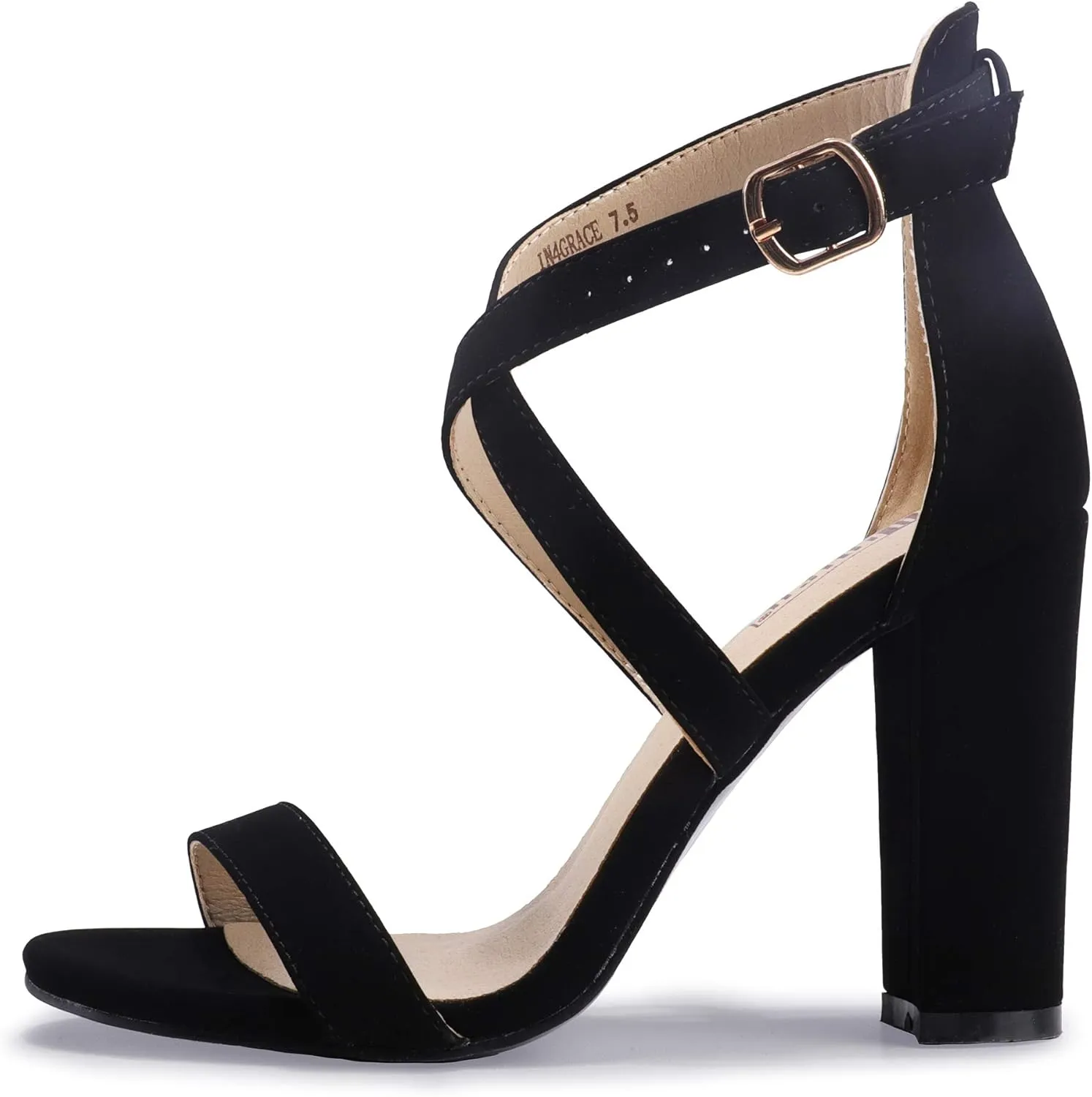 IDIFU Women's Chunky High Heel Sandal Strappy Open Toe Ankle Strap Dress Shoes for Women Bridesmaid Ladies in Wedding Bridal Evening Homecoming Prom