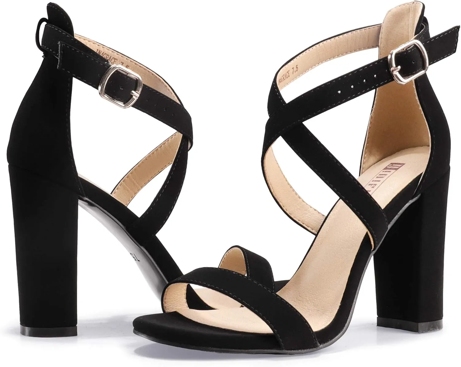 IDIFU Women's Chunky High Heel Sandal Strappy Open Toe Ankle Strap Dress Shoes for Women Bridesmaid Ladies in Wedding Bridal Evening Homecoming Prom