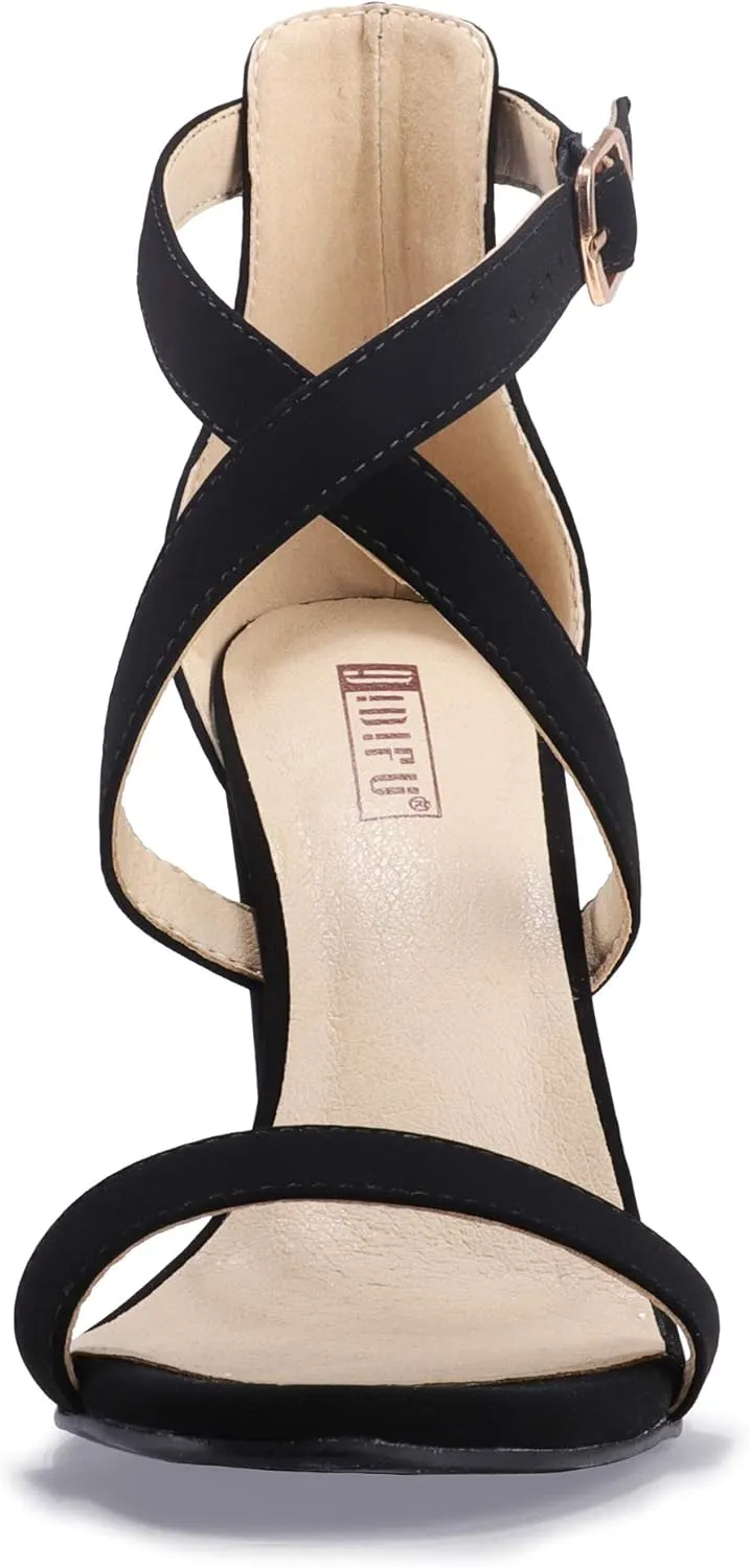 IDIFU Women's Chunky High Heel Sandal Strappy Open Toe Ankle Strap Dress Shoes for Women Bridesmaid Ladies in Wedding Bridal Evening Homecoming Prom
