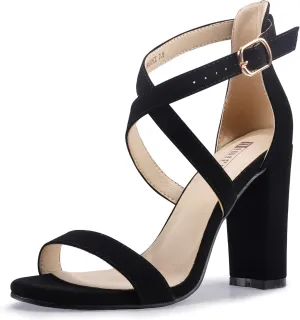 IDIFU Women's Chunky High Heel Sandal Strappy Open Toe Ankle Strap Dress Shoes for Women Bridesmaid Ladies in Wedding Bridal Evening Homecoming Prom