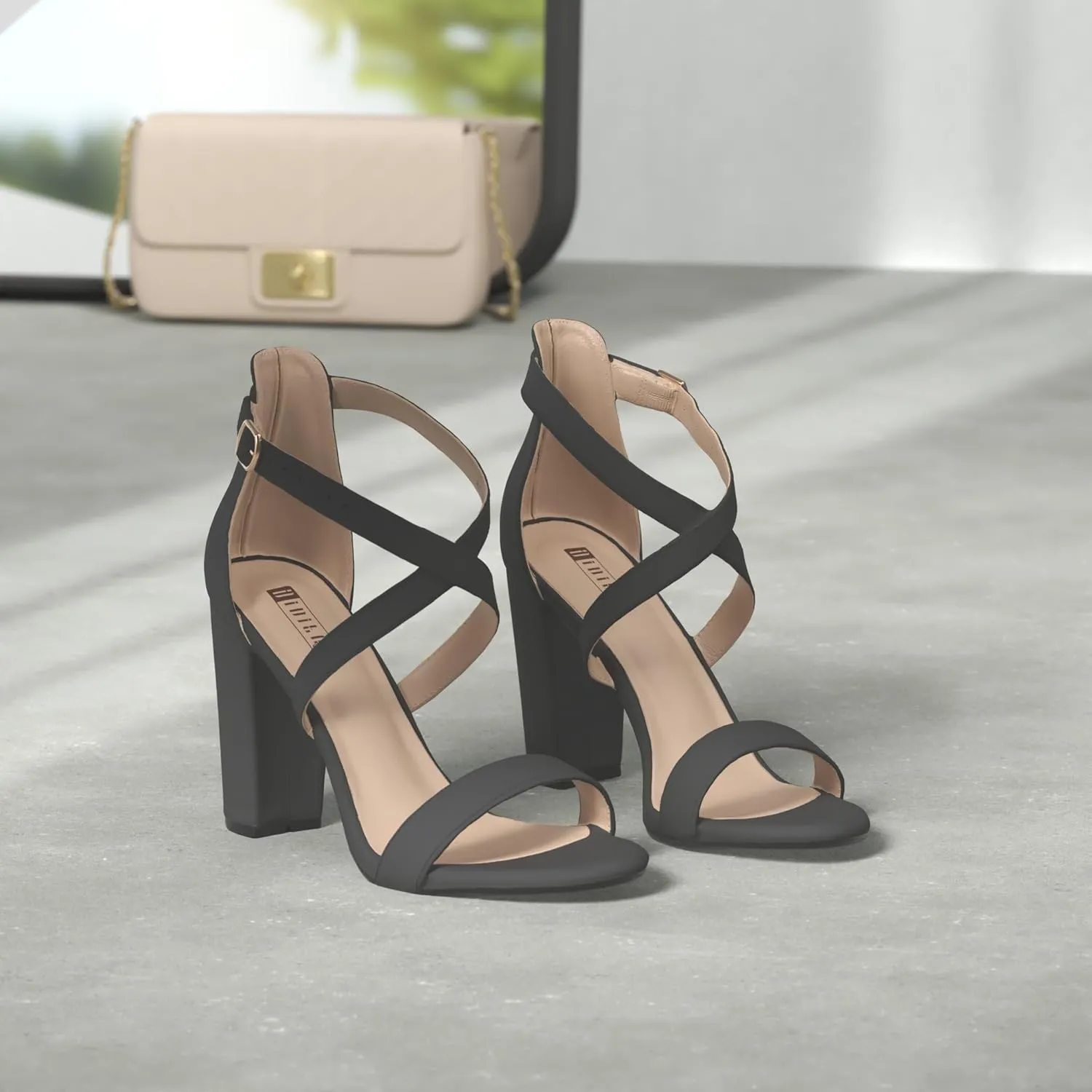 IDIFU Women's Chunky High Heel Sandal Strappy Open Toe Ankle Strap Dress Shoes for Women Bridesmaid Ladies in Wedding Bridal Evening Homecoming Prom