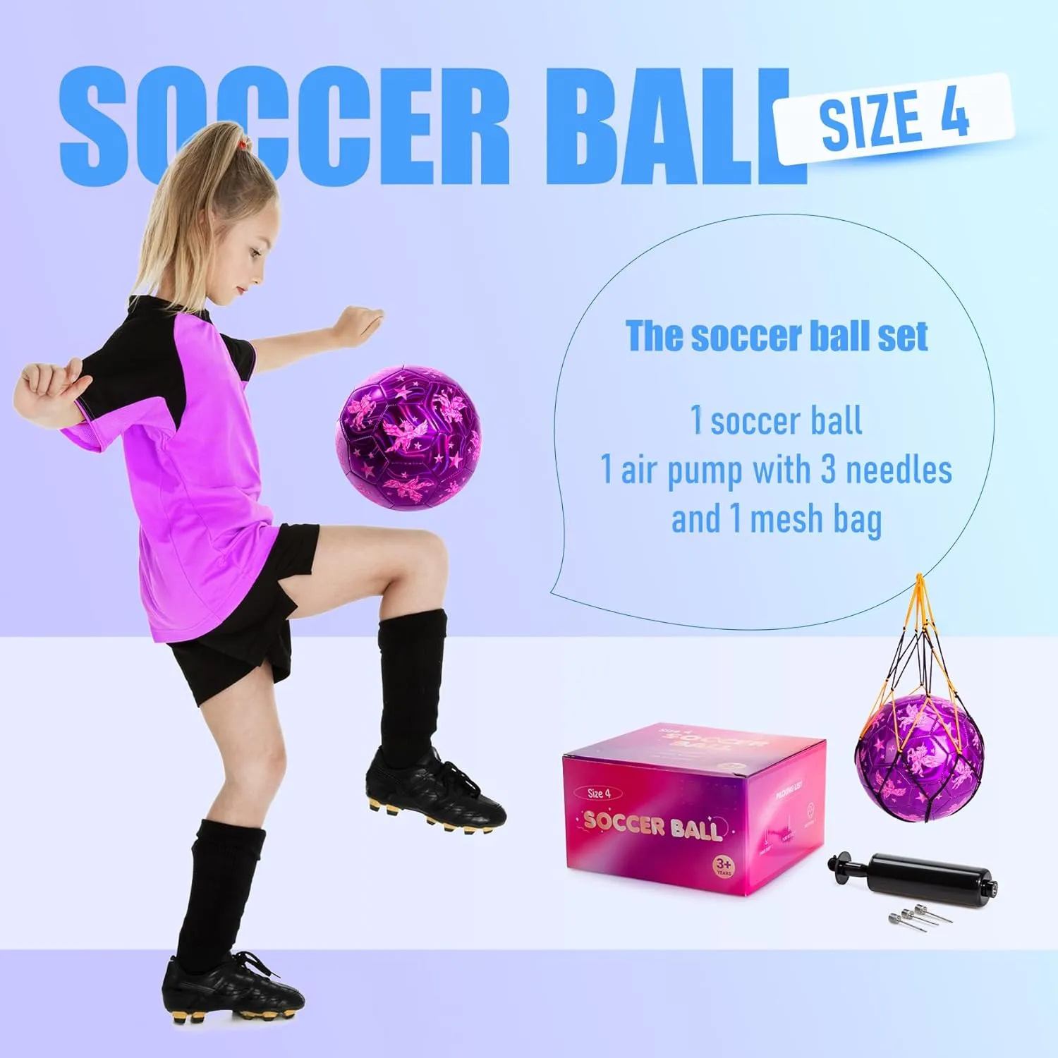 INPODAK Size 4 Soccer Ball for Kids with Pump, Mesh Bag and Gift Box, Pink Soccer Ball for Girls, Indoor Outdoor Sports Toy for Birthdays, Holidays and Practice