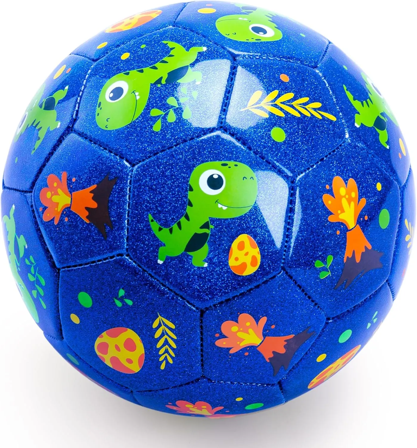 INPODAK Soccer Ball Size 2 for Toddler, Cartoon Dinosaur Blue Soccer Ball for Kids 2 3 4 5 with Pump, Mesh Bag and Gift Box for Birthdays, Christmas and Parties