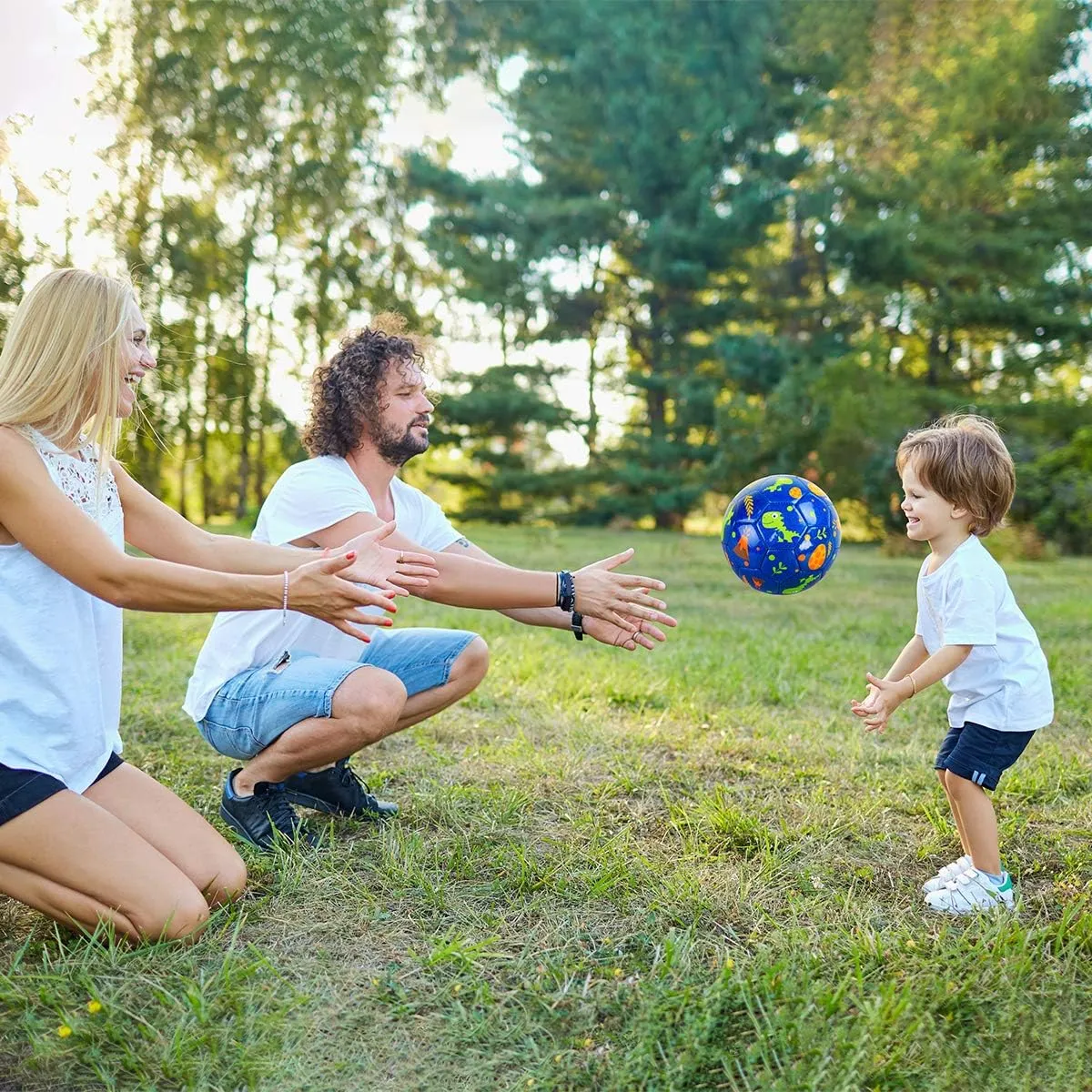 INPODAK Soccer Ball Size 2 for Toddler, Cartoon Dinosaur Blue Soccer Ball for Kids 2 3 4 5 with Pump, Mesh Bag and Gift Box for Birthdays, Christmas and Parties