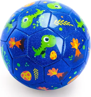 INPODAK Soccer Ball Size 2 for Toddler, Cartoon Dinosaur Blue Soccer Ball for Kids 2 3 4 5 with Pump, Mesh Bag and Gift Box for Birthdays, Christmas and Parties