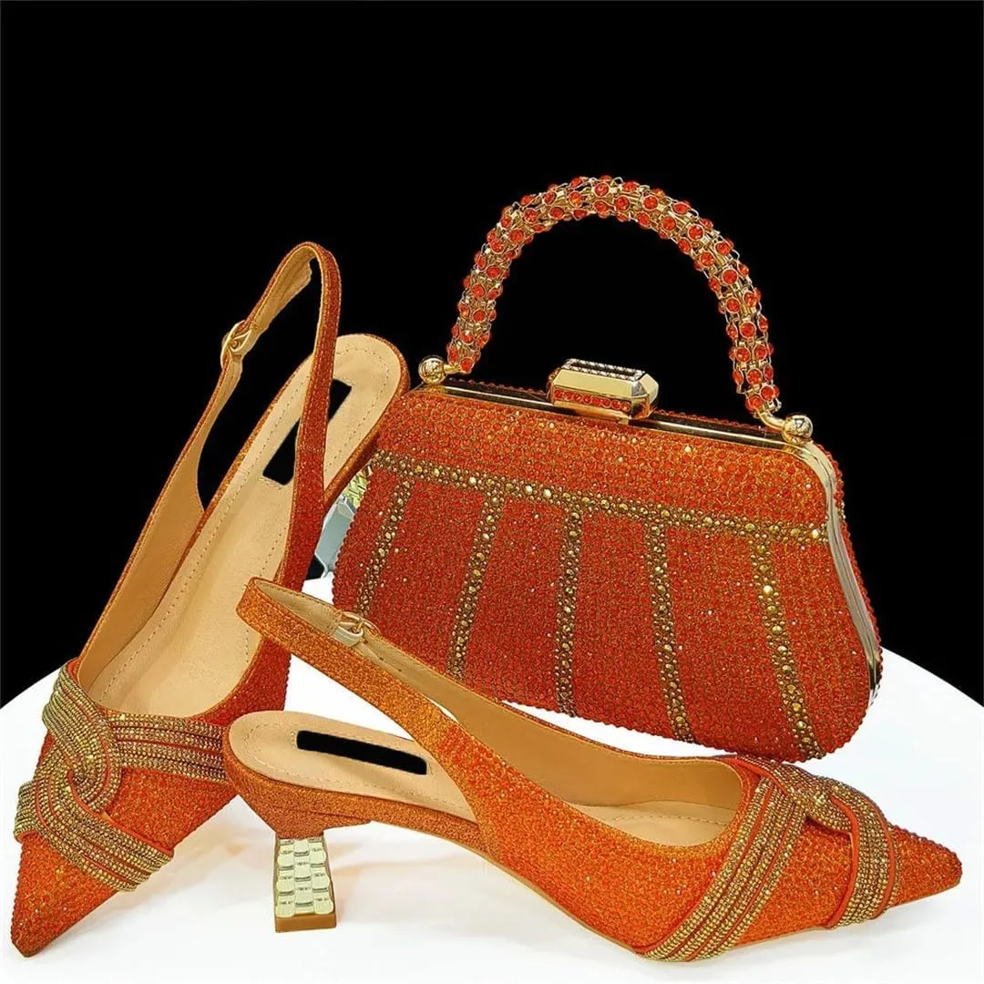 Italian Pointed Toe Rhinestone Heels Bag Nigeria Elegance Party Combo
