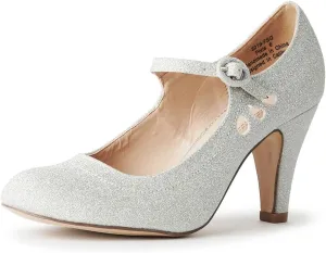 J. Adams Pixie Mary Jane Shoes Women Oxford Pumps - Cute Low Kitten High Heels - Retro Vintage Shoes for Women 1950s Mary Janes Round Toe Shoe with Ankle Strap - Women Dress Shoes