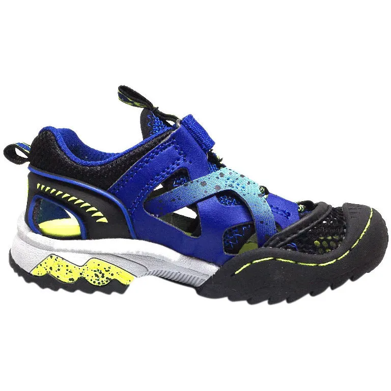 Jambu Boy's Squamata Mesh Hook and Loop Crossover Stretch Lace Water Ready Fisherman Sandals, Blue