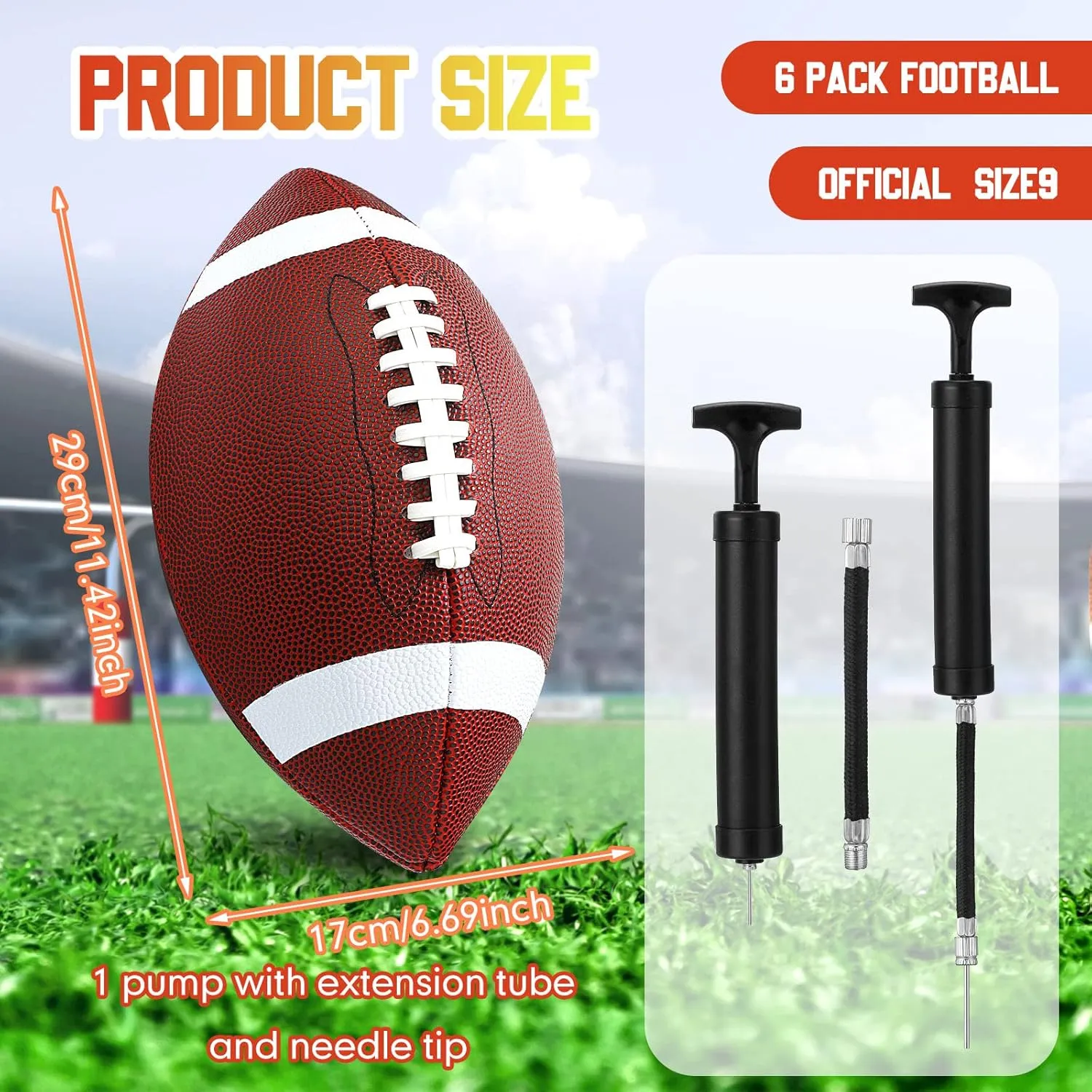 Jerify Composite Leather Footballs Official Size Composite Leather Balls Leather Inflatable Footballs with Pump Indoor Outdoor Footballs Bulk for Training and Recreational Play