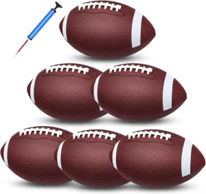 jiaonun 6 Pack Youth Size 6/Official Size 9 Footballs Inflatable with Pump for Youth, Junior, Adult, College, High School, Regulation Size Football, American Football, Composite Leather Foot Ball