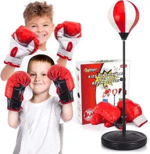 Kids Punching Bag Set with 2 Boxing Gloves, Adjustable Stand, Gifts for Boys & Girls Aged 5-10