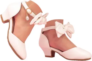 Kids Slides Sandals Girls Princess Shoes Little Girl Hollow Bow Sandals Children Dance Performance Dress High Heels Leather and Glitter Straps