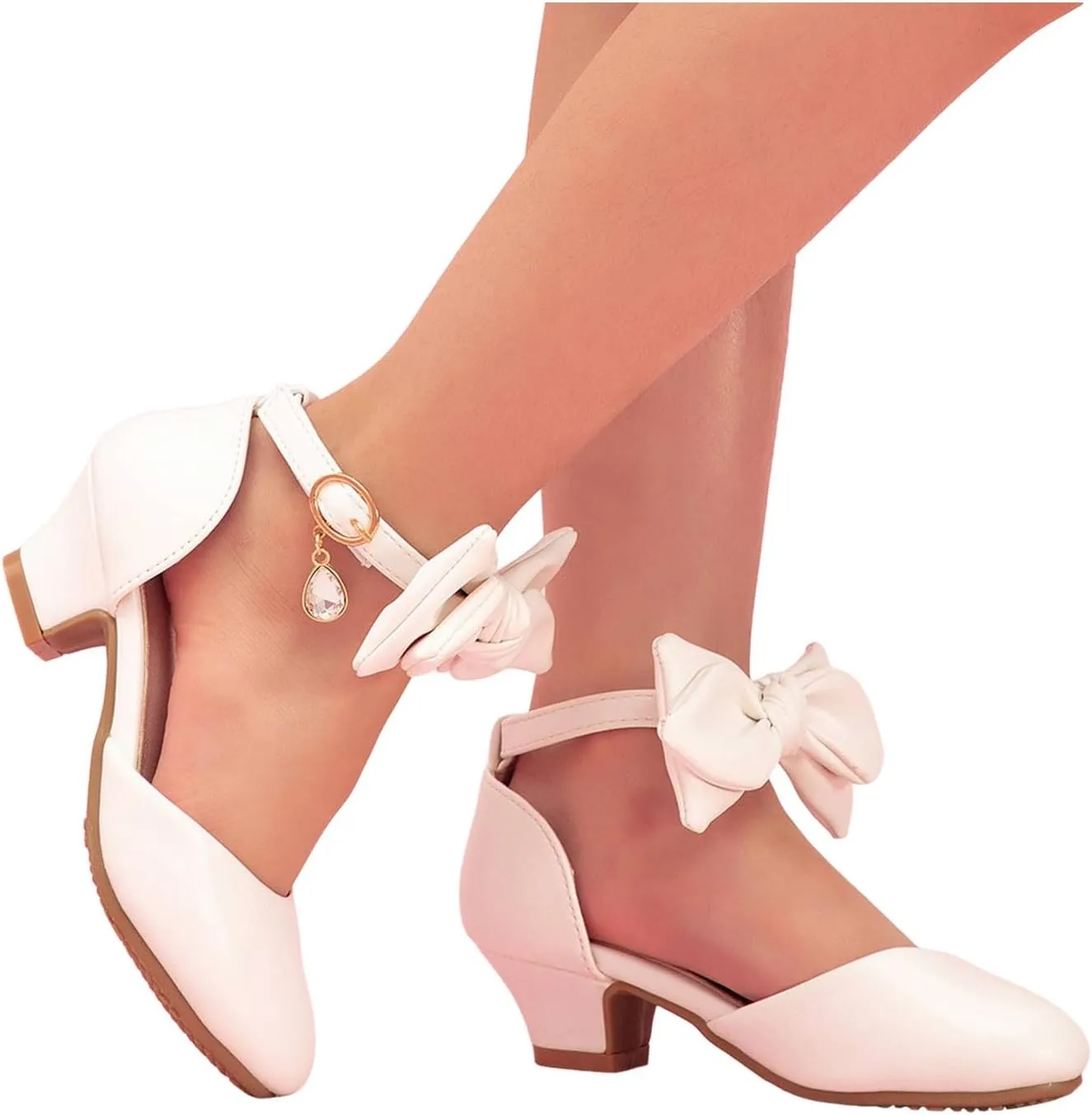 Kids Slides Sandals Girls Princess Shoes Little Girl Hollow Bow Sandals Children Dance Performance Dress High Heels Leather and Glitter Straps