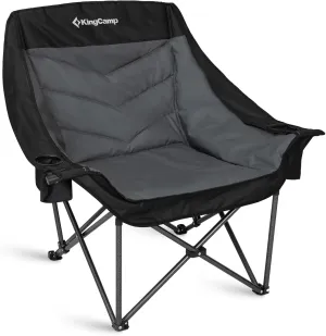 KingCamp Oversized Camping Chair Outdoor Portable Bucket Chair Heavy Duty Extra Large Moon Saucer Folding Chair for Adults, Supports 300lbs with Cooler Bag for Sports, Festival, Lawn