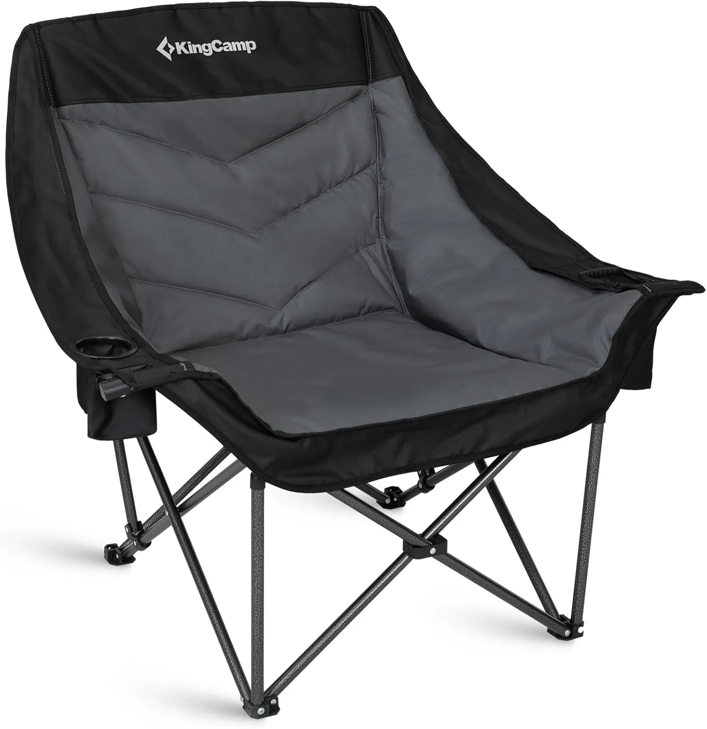 KingCamp Oversized Camping Chair Outdoor Portable Bucket Chair Heavy Duty Extra Large Moon Saucer Folding Chair for Adults, Supports 300lbs with Cooler Bag for Sports, Festival, Lawn