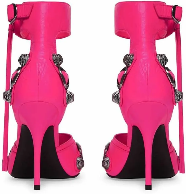 Kluolandi Women's High Stiletto Heeled Sandals with Tassel Open Toe Studded Zipper Ankle Strap High Heels Dress Pumps Shoes