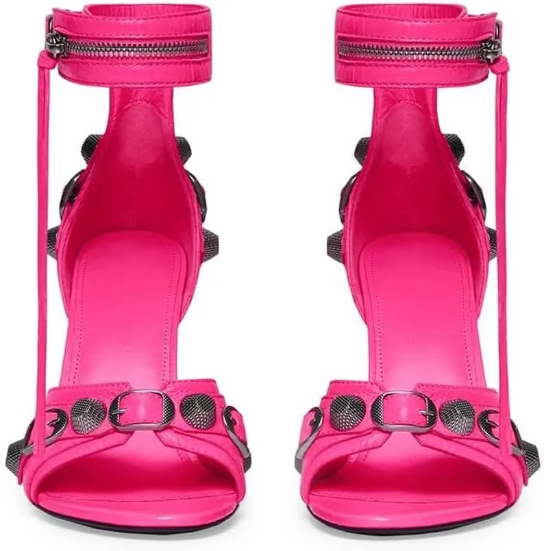 Kluolandi Women's High Stiletto Heeled Sandals with Tassel Open Toe Studded Zipper Ankle Strap High Heels Dress Pumps Shoes
