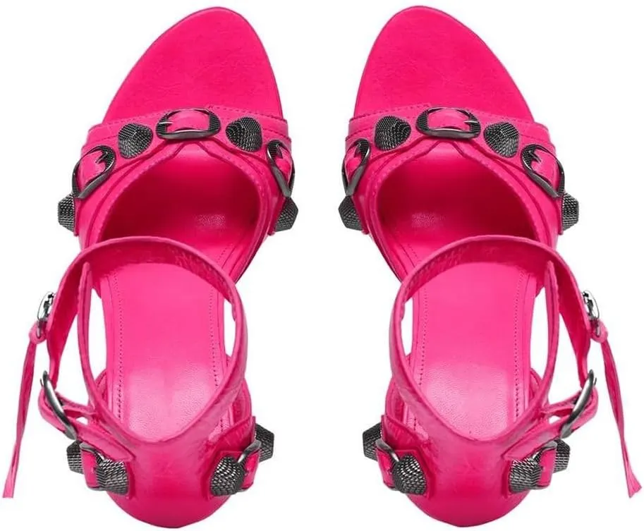Kluolandi Women's High Stiletto Heeled Sandals with Tassel Open Toe Studded Zipper Ankle Strap High Heels Dress Pumps Shoes