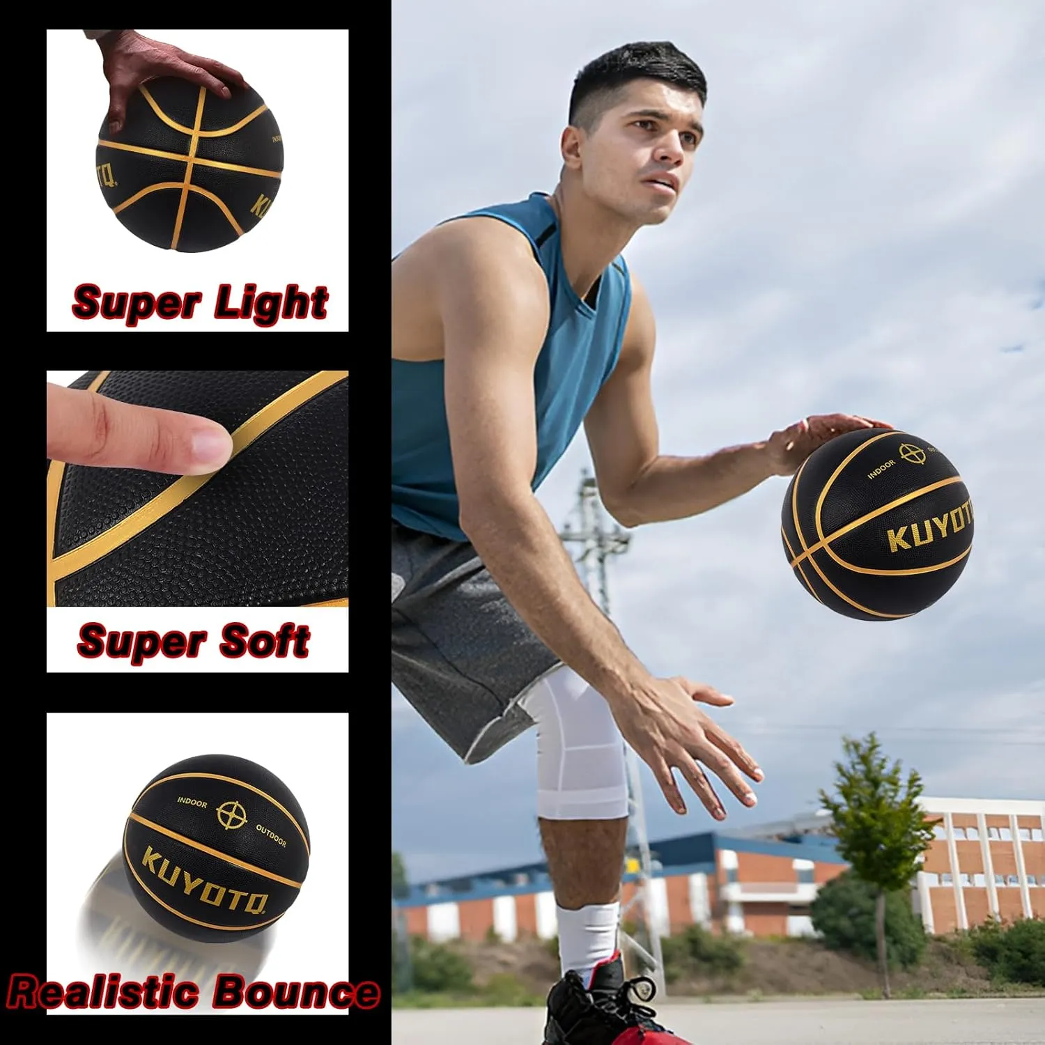 KUYOTQ Kids Youth Adult Size 3/4/5/6/7 (22/25.5/27.5/28.5/29.5") Basketball Premium Rubber or Faux Leather Basketball Indoor Outdoor Basketball for Boys Girls Womens Mens Basketball Gifts (Deflated)