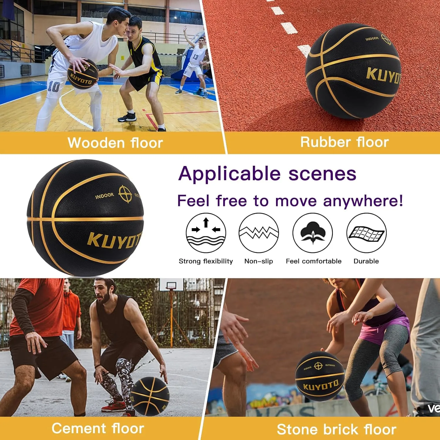 KUYOTQ Kids Youth Adult Size 3/4/5/6/7 (22/25.5/27.5/28.5/29.5") Basketball Premium Rubber or Faux Leather Basketball Indoor Outdoor Basketball for Boys Girls Womens Mens Basketball Gifts (Deflated)