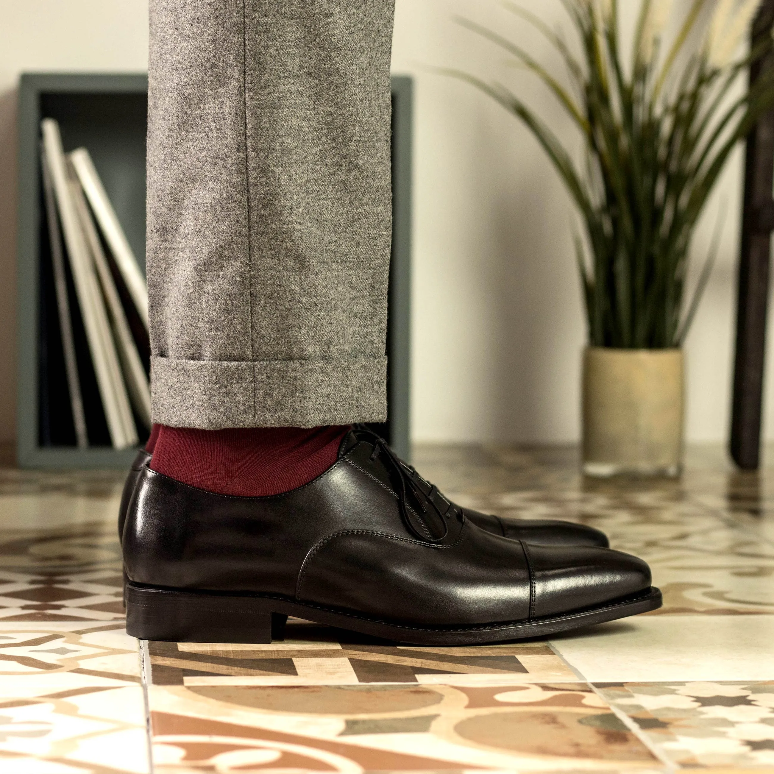 Leather Oxford Monti │ Black - Cognac Soles