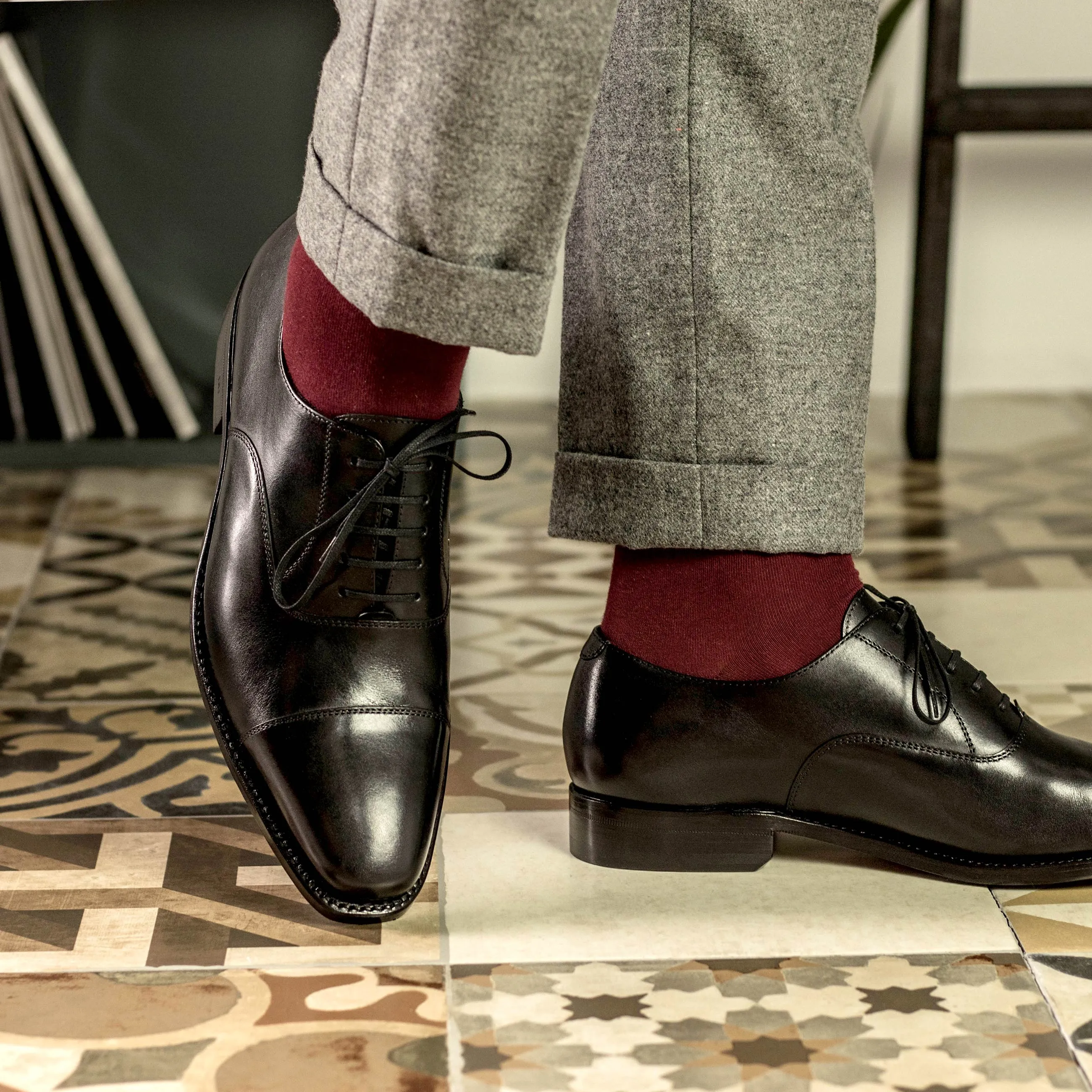 Leather Oxford Monti │ Black - Cognac Soles