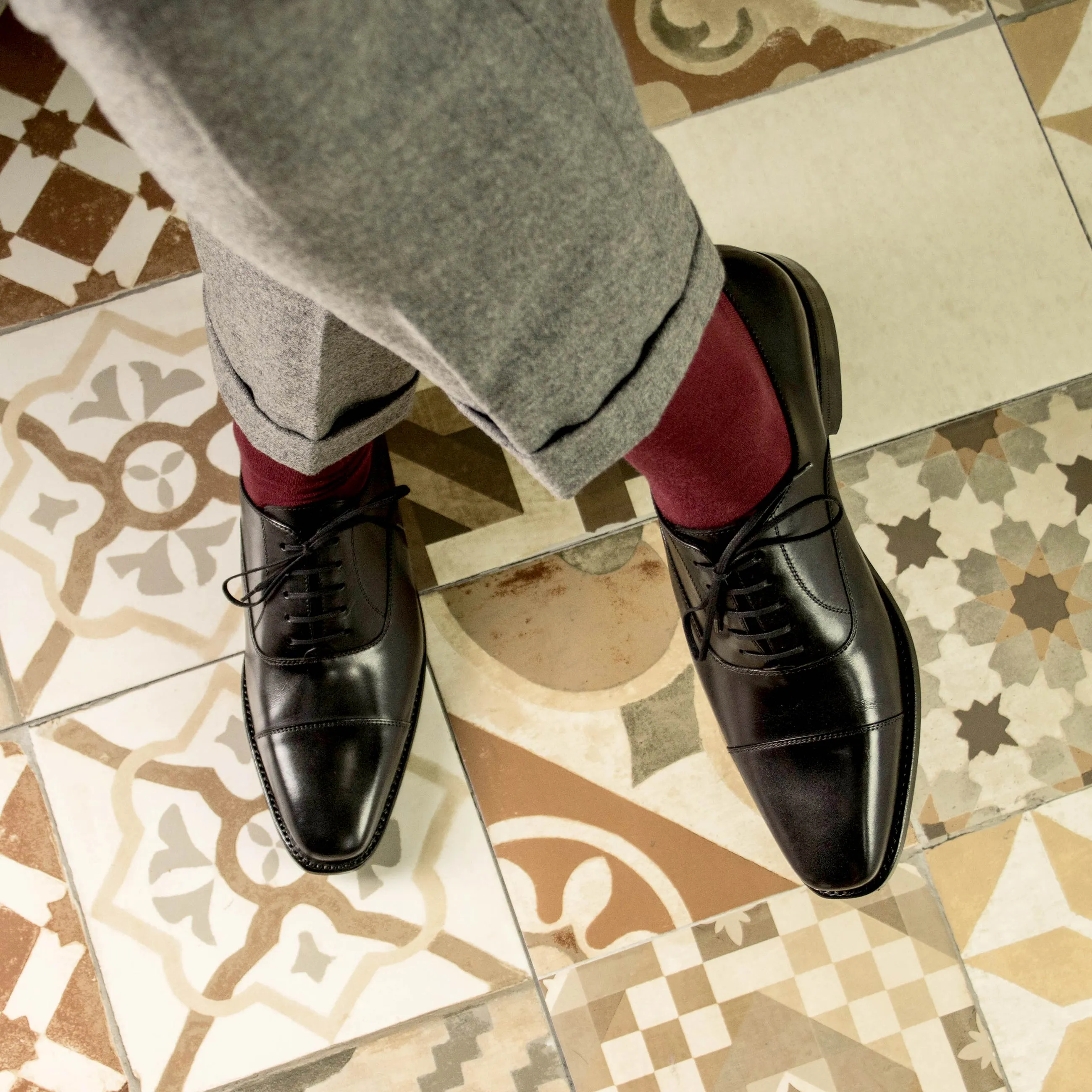 Leather Oxford Monti │ Black - Cognac Soles