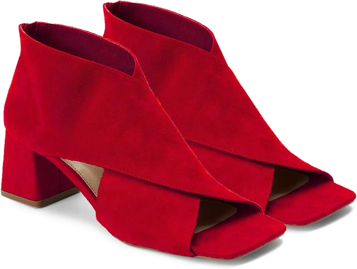 LEHOOR Women Chunky Heel Open Toe Booties Suede Side Cut-Out Ankle Boots Square Peep Toe 2 Inch Block Mid Heels Dress Heeled Sandal Booties Back Zipper Summer Casual Size 4-11 M US