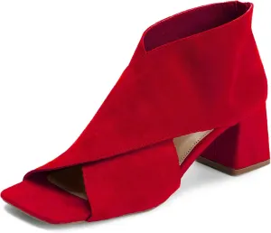 LEHOOR Women Chunky Heel Open Toe Booties Suede Side Cut-Out Ankle Boots Square Peep Toe 2 Inch Block Mid Heels Dress Heeled Sandal Booties Back Zipper Summer Casual Size 4-11 M US